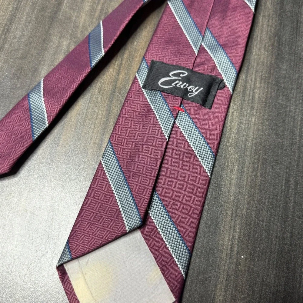 Envoy Burgundy‎ Striped Necktie Business Career Formal Classic Tie